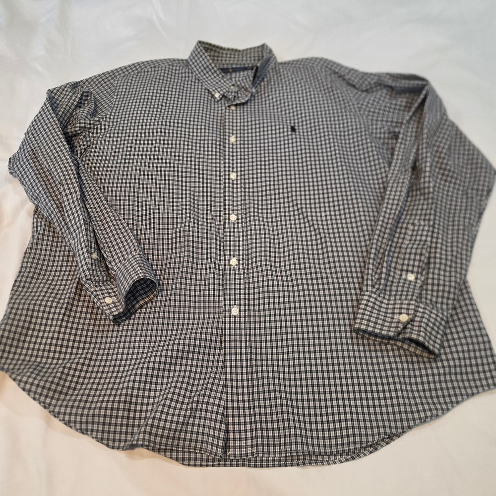 Ralph Lauren Button Down Shirt Mens XXL Black White Excellent Plaid Long Sleeve